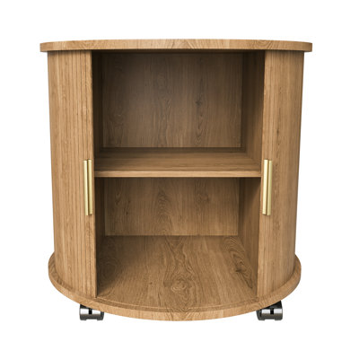 Table de chevet cylindrique ronde - 60 x 60 x 60 cm - MDF - 1 pièce - Chêne - avec station de recharge intégrée
