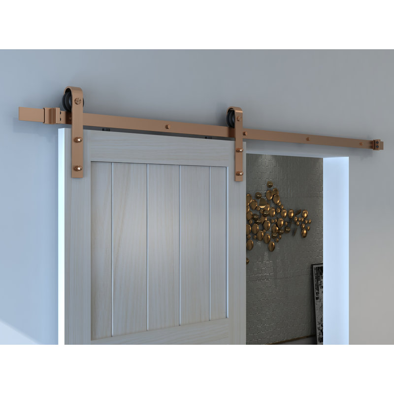 81 in. Brushed Copper Steel Barn Door Hardware Kit