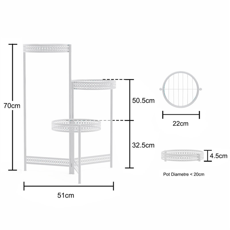 Plant Stand, 70cm H x 51cm W x 51cm D, White