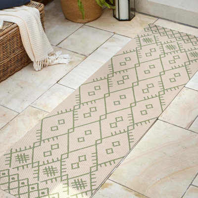 Tapis intérieur / extérieur beige / vert Boho