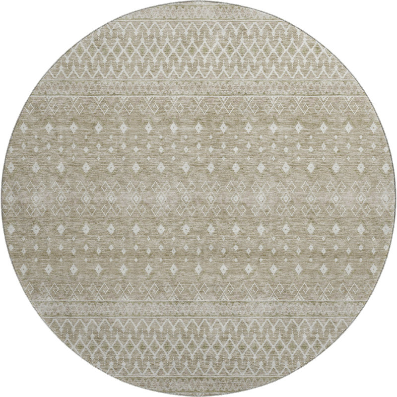 Premium Machine Washable Prisco Taupe Rug, Round 8'