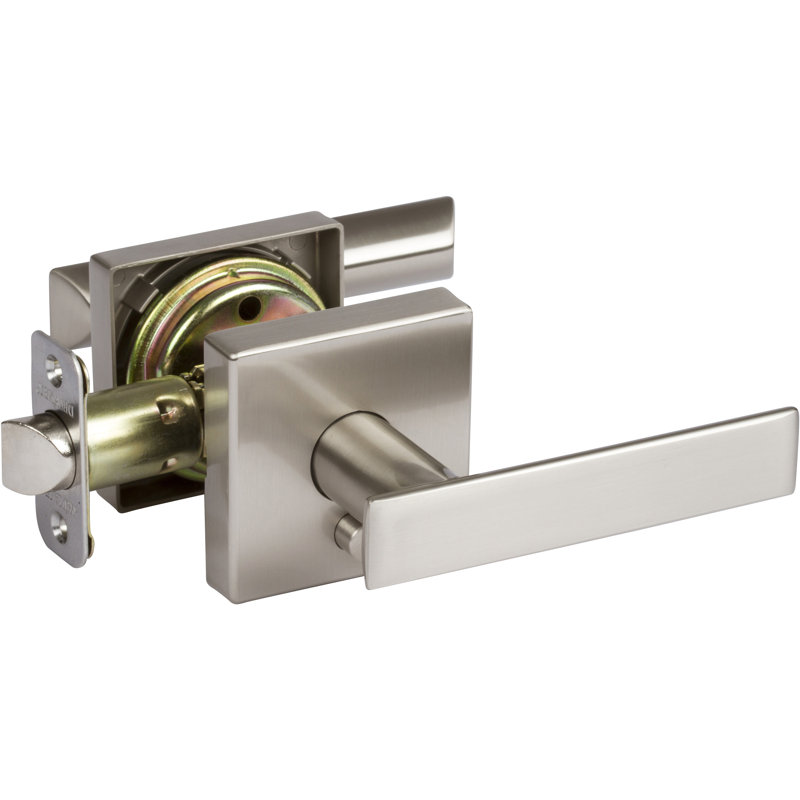 Kira Privacy Door Lever with Square Rosette, Satin Nickel
