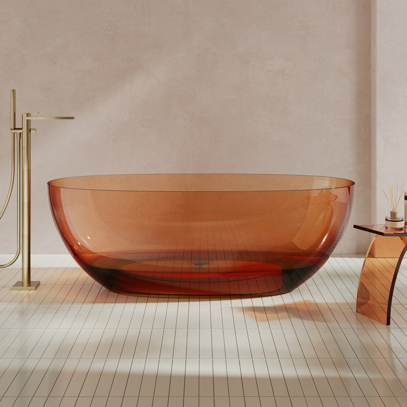 MonBlari 59" X 28" Resin Freestanding Soaking Bathtub with Pop-up Drain For Bathroom, 59.06" L x 28.35" W x 21.65" H