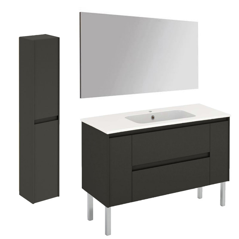 Durazo 47.4'' Single Bathroom Vanity with Ceramic Top, Glossy Anthracite