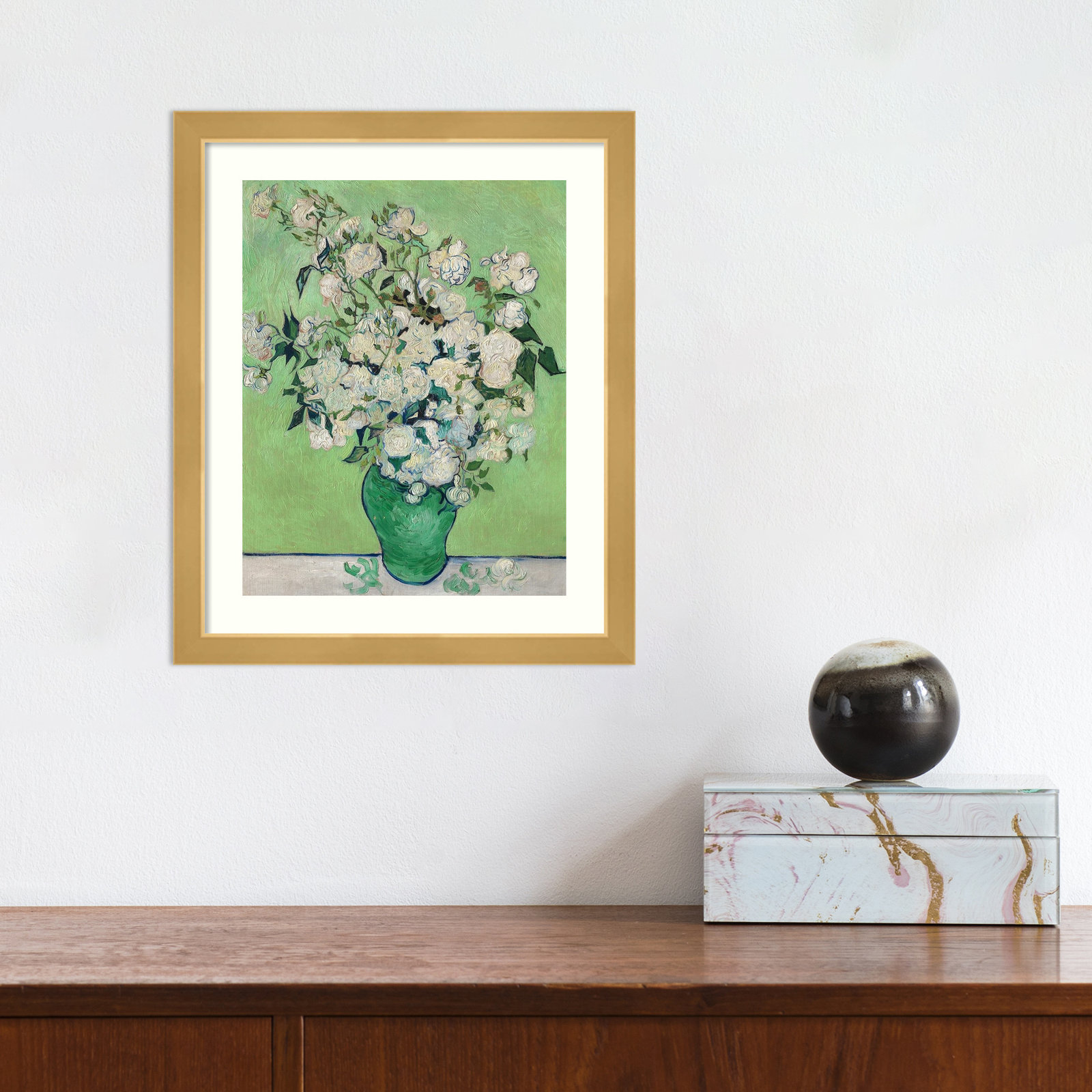 Roses by Vincent Van Gogh, Gold, 13.17" H x 11.05" W x 0.88" D