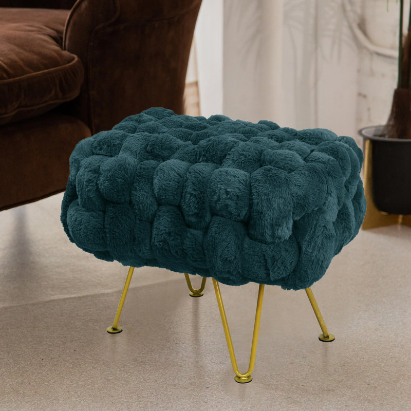 Deya Upholstered Ottoman, Dragonfly Faux Fur