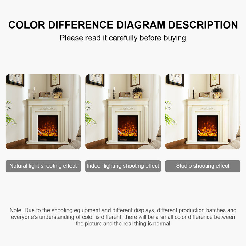 33.07"White Triangular Electric Fireplace with Flame Effect, 39.37" H x 33.07" W x 23.62" D
