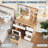 Vanity Desk With Led Mirror, Makeup Vanity Desk With 4 Drawers, Power Outlets, Storage Stool, Storage Shelves & Hair Dryer Holder , Adjustable 3 Lighting Modes, Makeup Vanity Set For Bedroom-1983691831