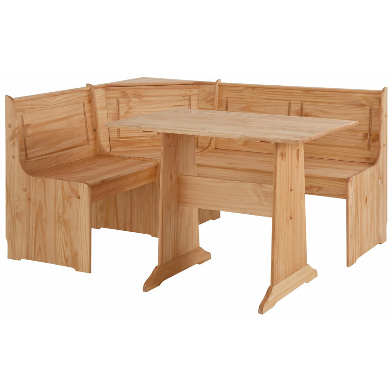 Vigga Solid Wood Corner Bench and Table Set, Nature