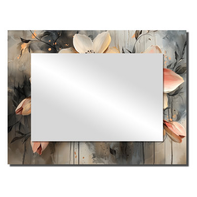 Gloden Symphony Of Abstract Fuschia Flowers II - Traditional Decorative Mirror Wall Art