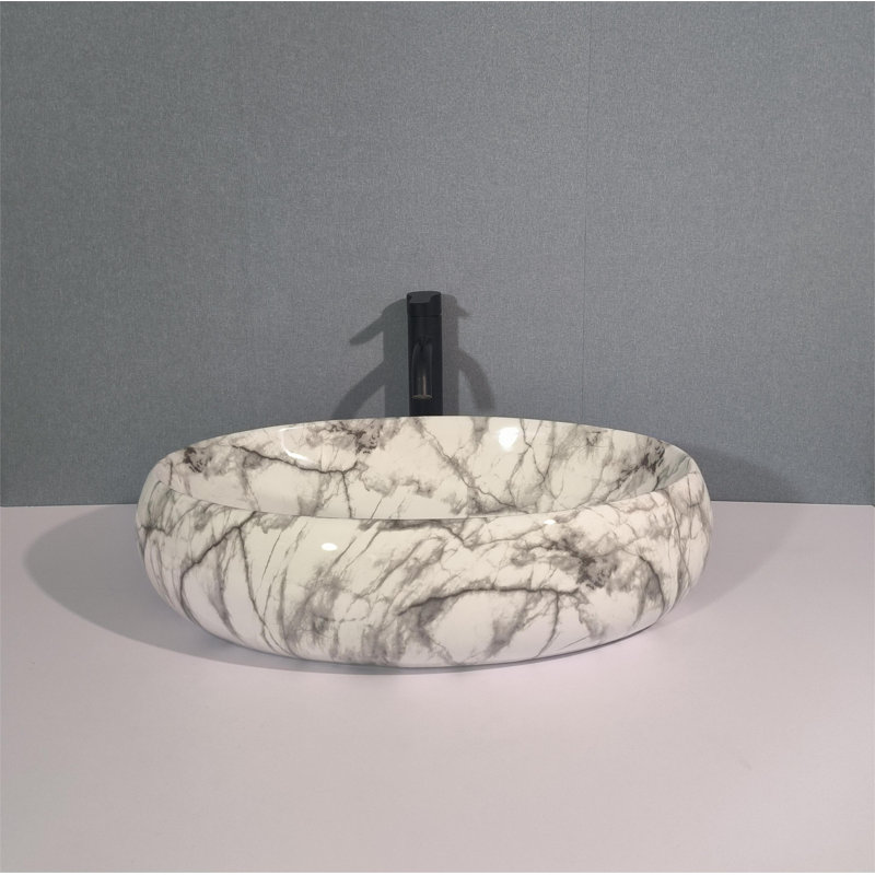 QieRao 16'' Marble Ceramic Oval Bathroom Sink