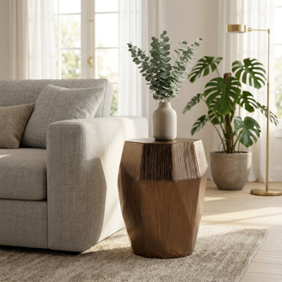 Tabouret de jardin décoratif en céramique à facettes moderne pour le salon et la maison - Décoration extérieure artistique pour la terrasse ou le jardin - 20 po, bronze