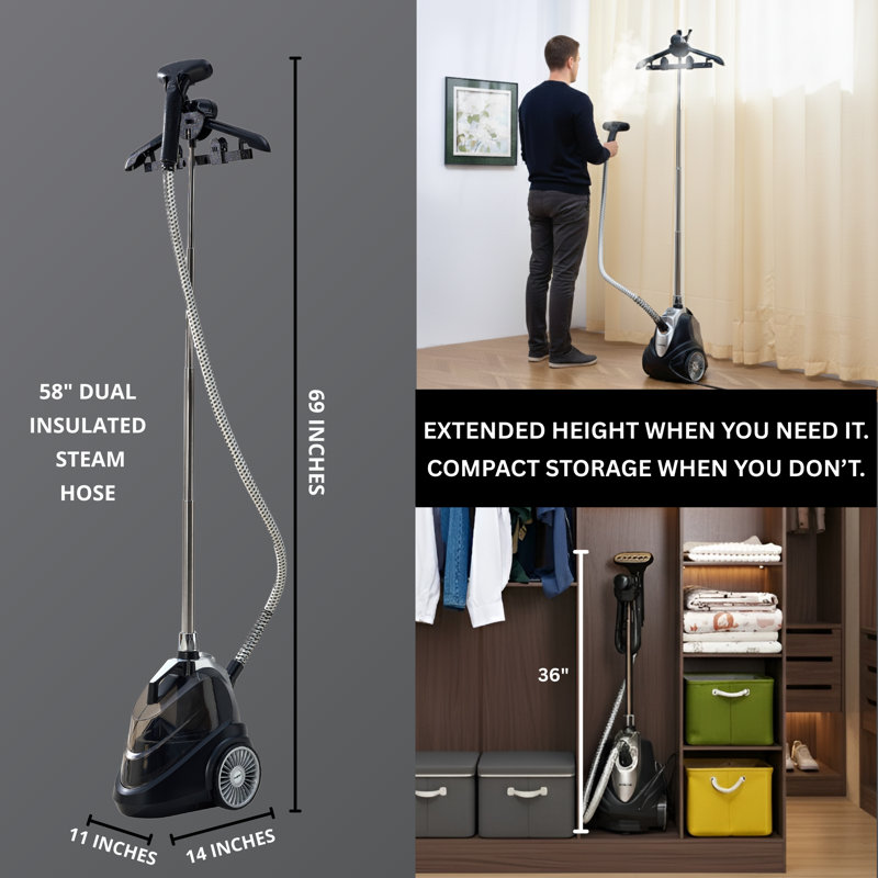 True & Tidy Intelligent Luxury Upright Garment Steamer With 9 Setting And Auto Off, Matte Black