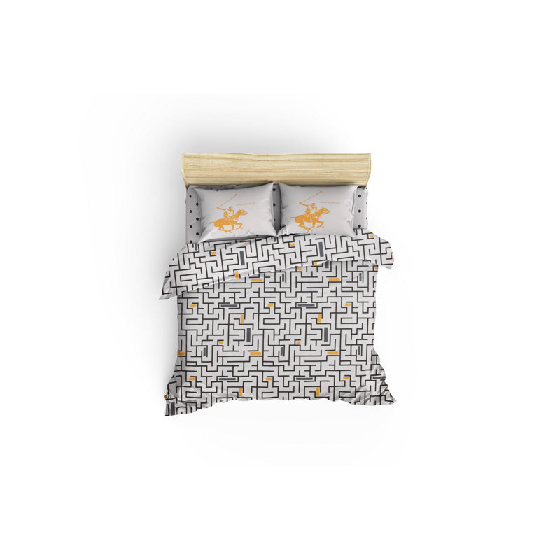 Ensemble de housse de couette 100% coton blanc / noir / orange, Housse de couette double + 2 taies d'oreiller 31 p