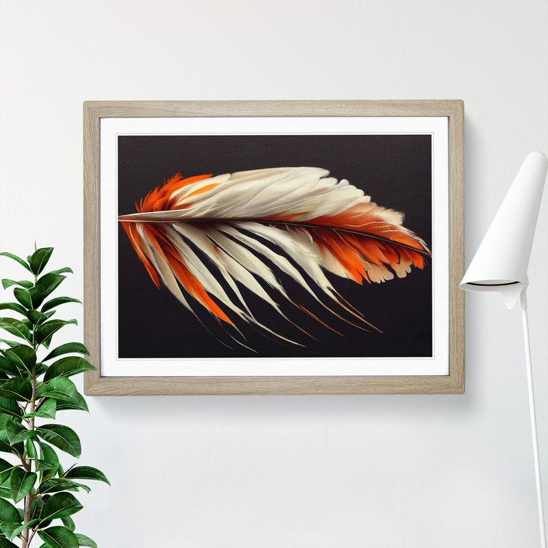 Bird Feather - Single Picture Frame Print, 46cm H x 64cm W x 2cm D, Oak Framed