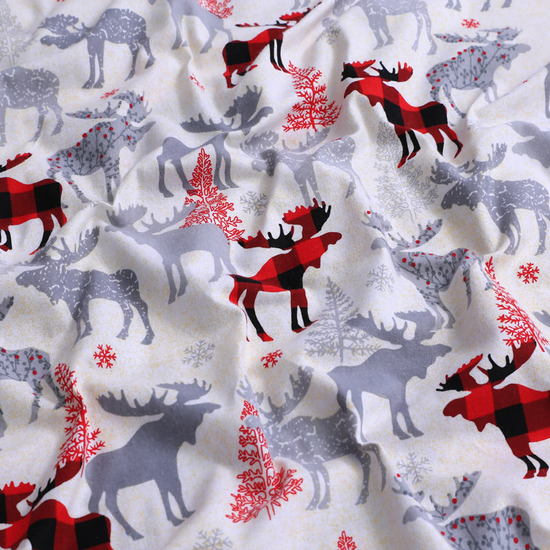 Flannel Sheets Set Double Brushed, Full Sheet Set + Fitted Sheet + 2 Pillowcases, Red Deer