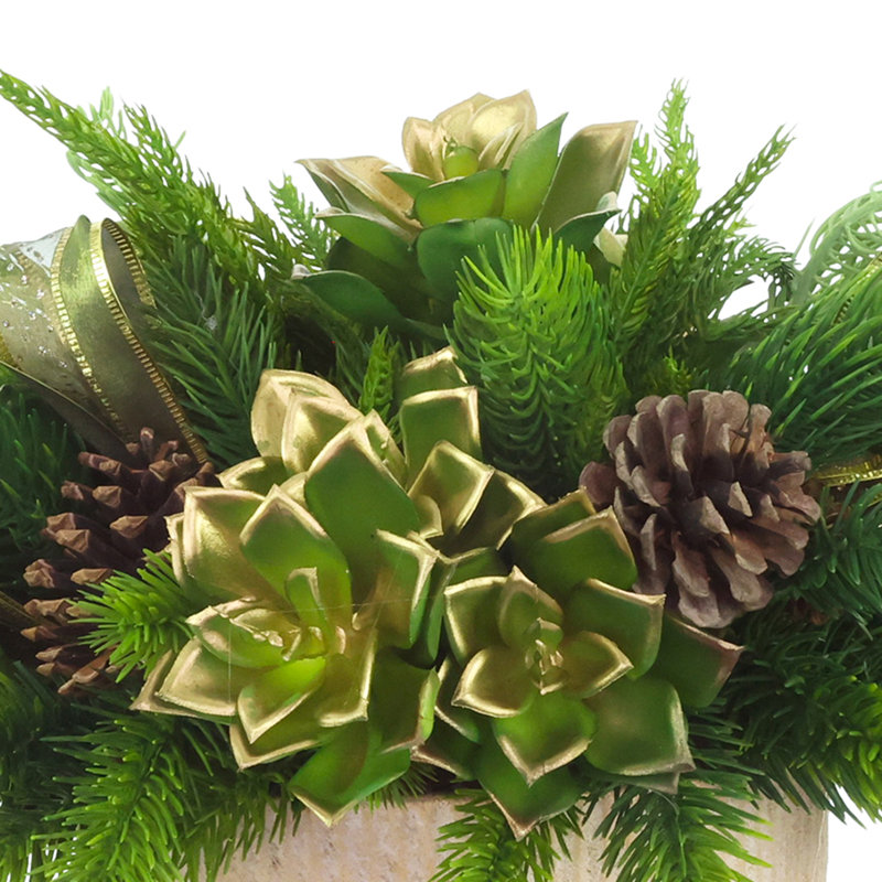 Holiday Centerpiece with Succulents and Pinecones