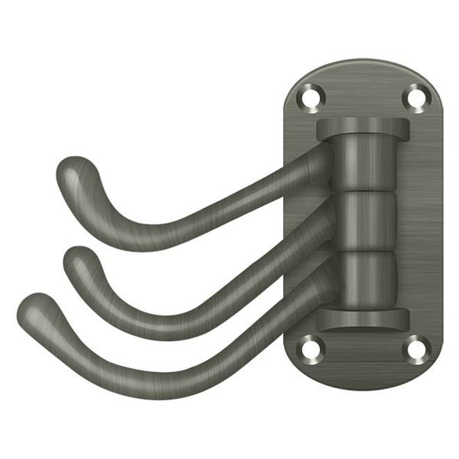 Crochet triple pivotant, robuste, saillie de 4 po en nickel antique, Nickel antique
