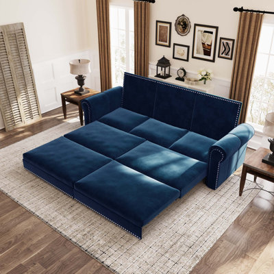 Chesterfield Sofa,93.7" King Pull Out Sofa Bed, 3-In-1 Velvet Convertible Sleeper Sofa With Nailhead Trim & Rolled Arm,Multi-Functional Sofa Bed For Living Room,Bedroom,Apartment,Office