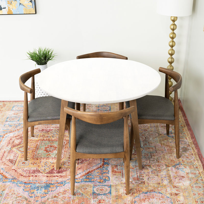 Trapani 4 - Person Solid Wood Top Four Leg Dining Set, White, Gray