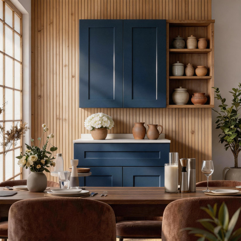 Armoire murale bleu marine 27 pouces avec 3 tablettes réglables pour la cuisine, la salle de bain et la buanderie, Navy Blue