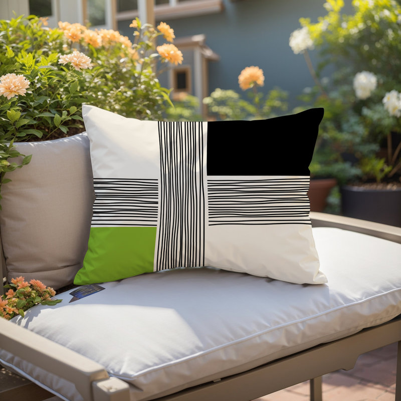 Cassie Abstract Spun Polyester Outdoor Reversible Throw Pillow, Chartreuse, 14"H x 20"W