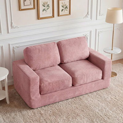 Coussin de sol, canapé en mousse avec housse en velours côtelé amovible, coussins de dossier et de siège - rose