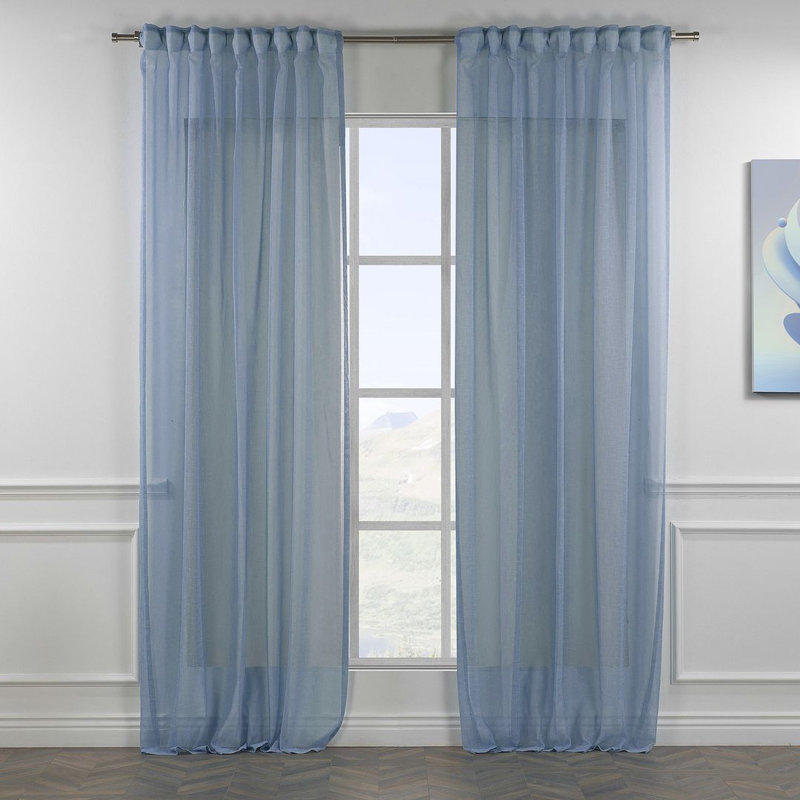 Extra Long Sheer Curtain Panels, 52" W x 95" L, Baby Blue