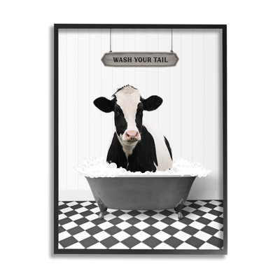 Trinx Wash Your Tail Cow, art de la giclée encadrée par lettré et doublé