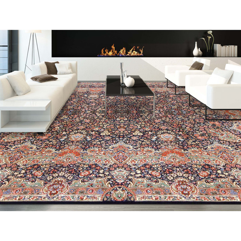 Tapis bleu marine de haute qualité noué à la main