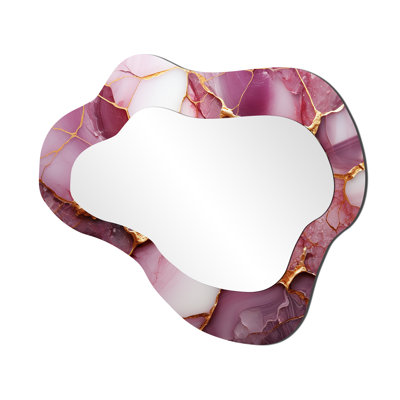 Pink and gold Marble river I - Abstract Cloud Large Wall Mirror, Modern Asymmetrical Unique Mirror, Printed Metal Art