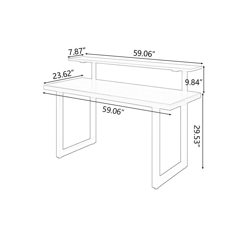 Light-walnut + Black Rectangular Solid Wood + Iron desk, 39.37" H x 59.06" W x 23.62" D