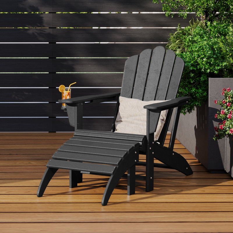 Chaise Adirondack en poly tout temps avec repose-pieds Lucus, Noir, noir, noir, noir