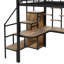 Lit mezzanine double en métal avec escalier de rangement et petite armoire, bureau intégré et tablettes de rangement, noir