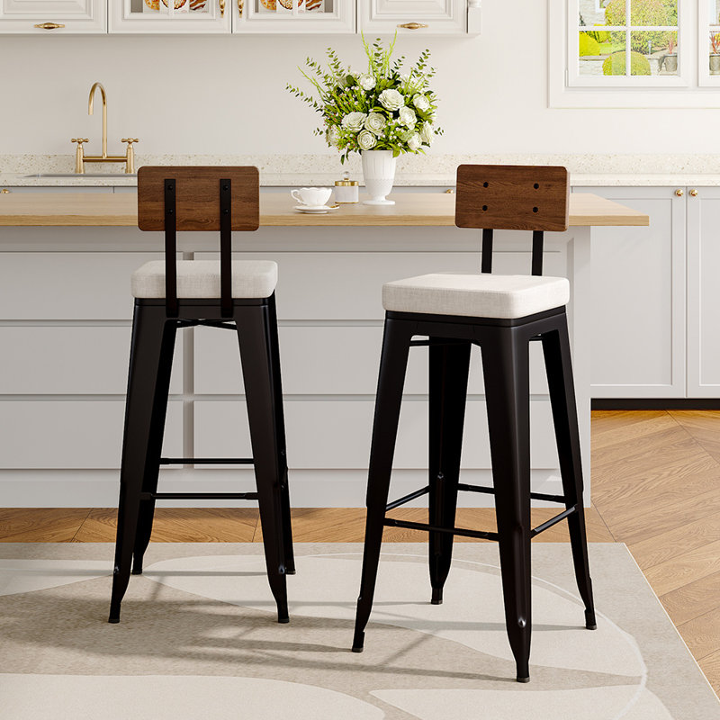 Ahmauri Upholstered Counter Stool with Metal Frame, Beige