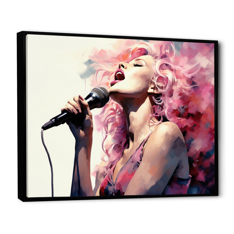 «Pink Black Music Vocal Expression II», reproduction d'art sur toile, H 30 po x l 40 po x P 1,5 po, Cadre flottant noir