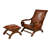 Teak Wood Handmade Upholstered Leather Room Accent Chair with Ottoman with Scrollwork and High Back-1763483766