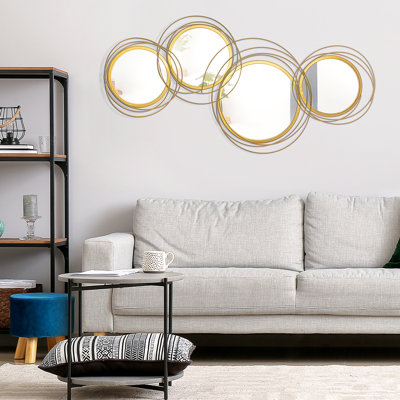 Art mural 3D en métal pour la maison - doré avec finition miroir, l 42,25 po x H 22 po et miroir