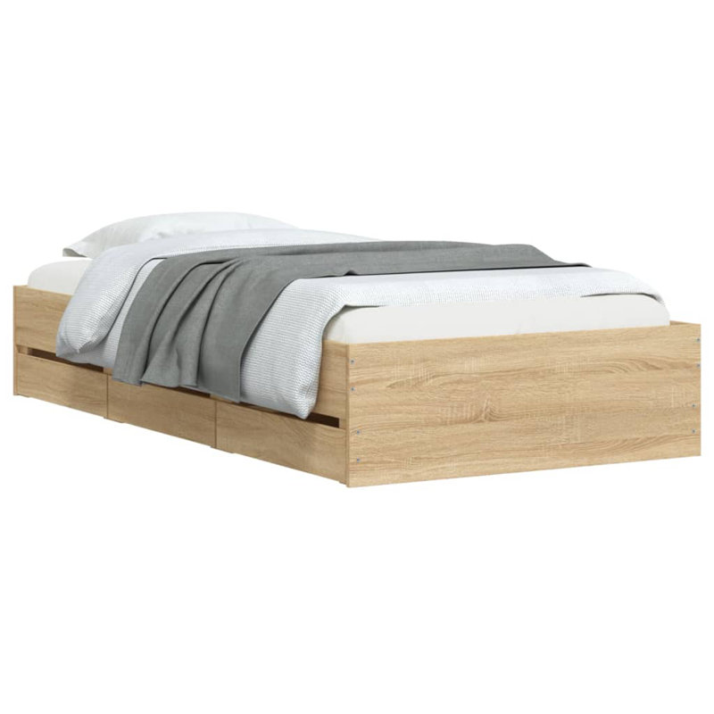 17 Stories Bed Frame With Drawers Double Engineered Wood, Single ( 90 x 200 cm), Sonoma Oak