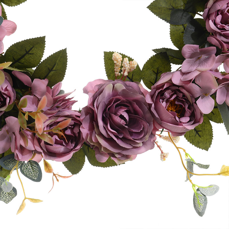 Handcrafted Faux Peony Polyester 34cm Wreath, Purple