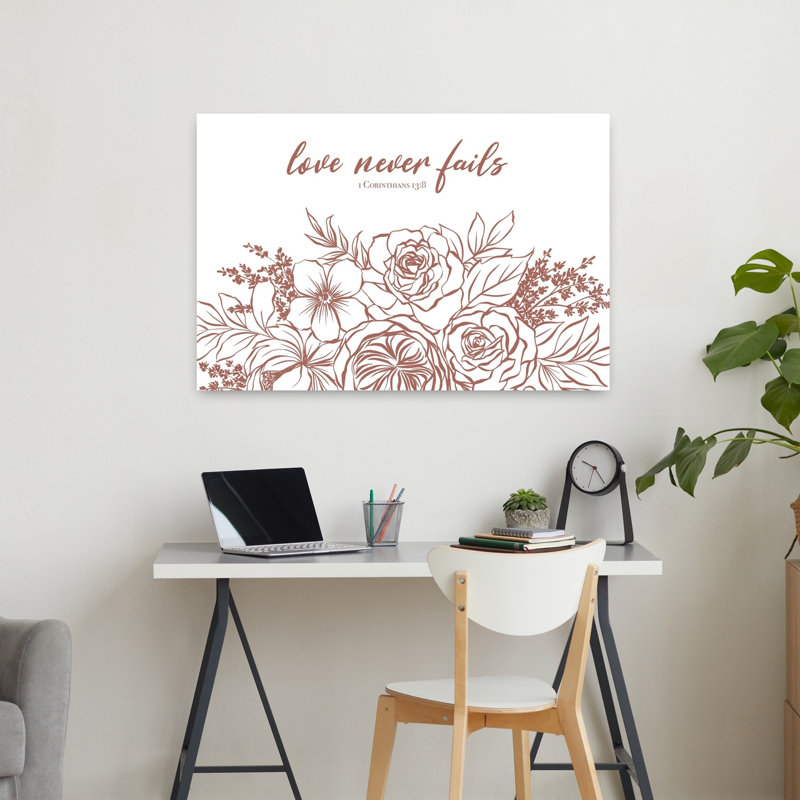 «Love Never Fails», art floral contemporain, H 24 po x l 36 po