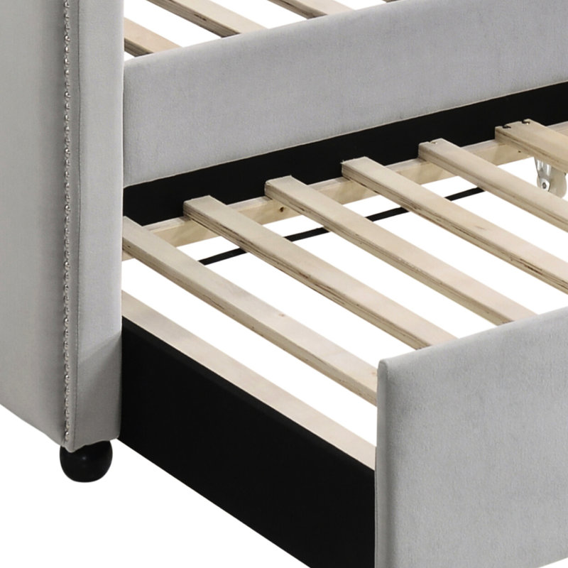 Lit de jour simple avec lit gigogne - Rembourrage en mousse de couleur grise