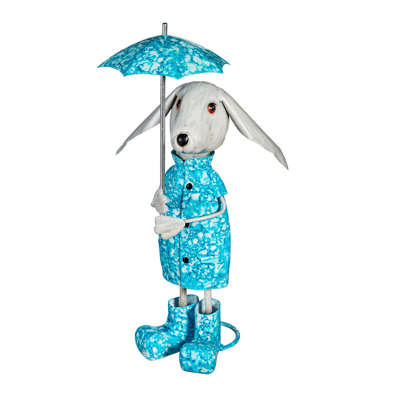 Statue en métal imperméable avec parapluie en métal, H 16 po