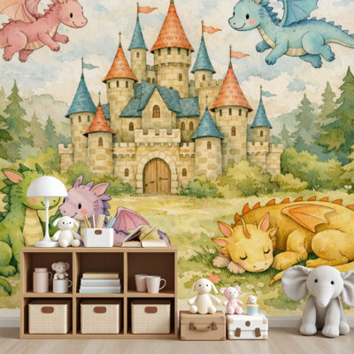 Papier peint adhésif à peler et coller Fantasy Forest Cute Dragons