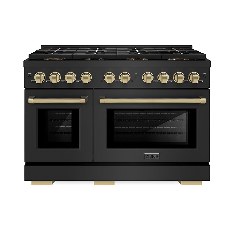 ZLINE Autograph 48 in. Black Stainless Paramount Gas Range with 8 DuoPro Burners & Bronze Accents, Champagne Bronze