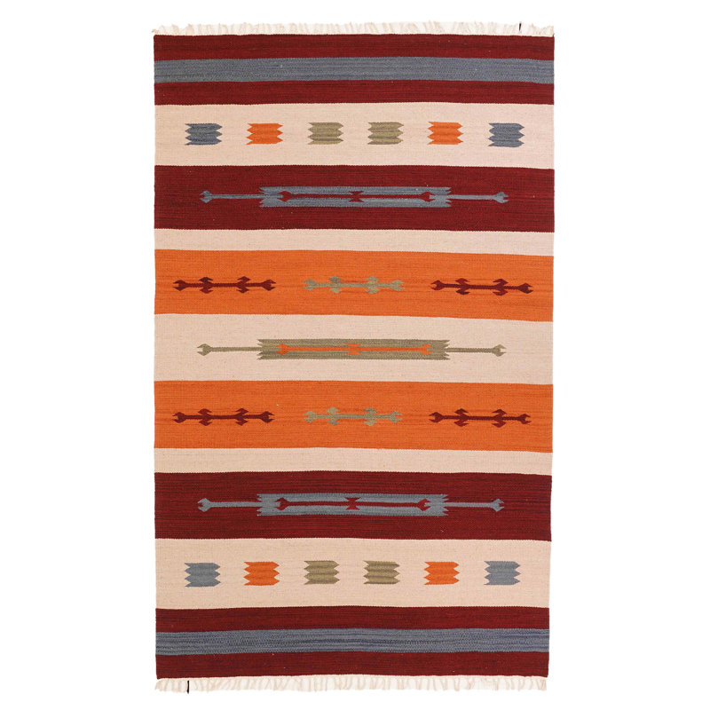 Tapis kilim en laine tissés à la main et à plat Tiaura, Rectangulaire 4 pi x 6 pi