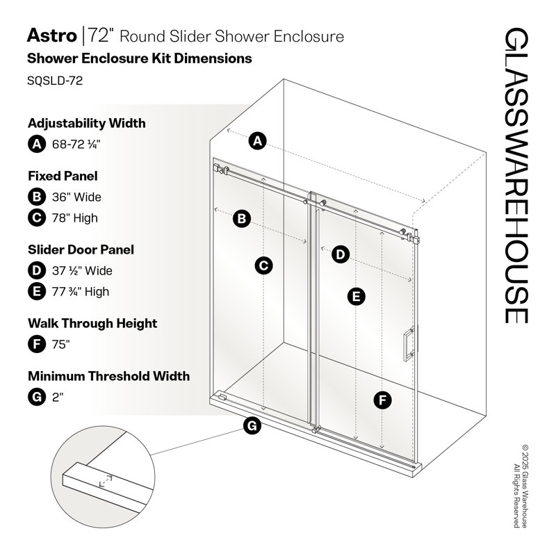 Astro 68 - 72 in. x 78 in. Fully Frameless Glass Sliding Shower Door, Brushed Bronze