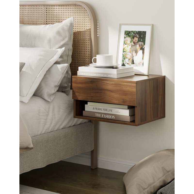 Modern Floating Bedside Table, Brown