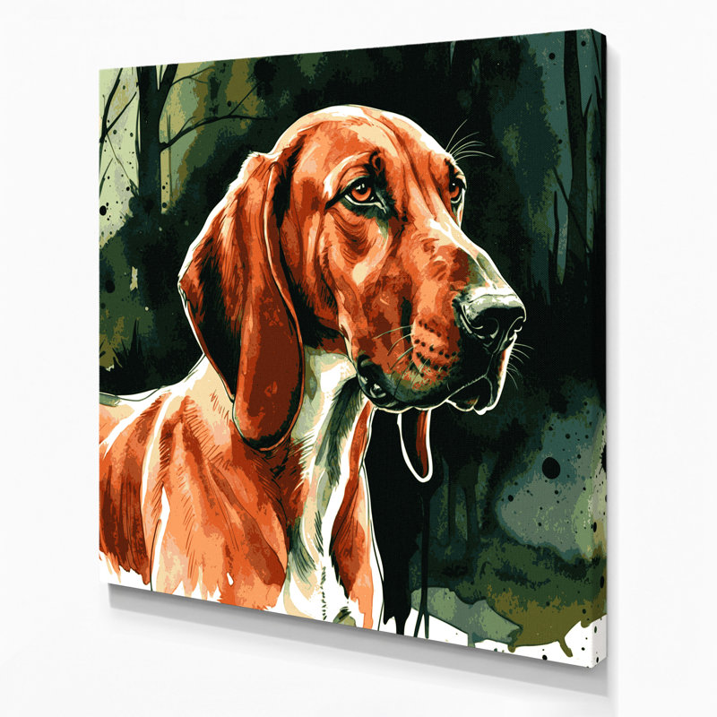 «Dogs Redbone Coonhound Green», art mural sur toile, H 8 po x l 8 po