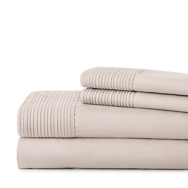 Vilano Springs Extra Deep Pocket Bed Sheet Set with Pleated Hem, Easy care, Pet Hair Resistant, Bone